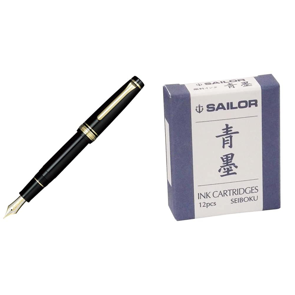 迅速発送 セット買い セーラー万年筆 万年筆 プロフェッショナルギア 金 中字 ブラック 11-2036-420 - 万年筆 顔料カートリッジインク 青墨 13-0604-142