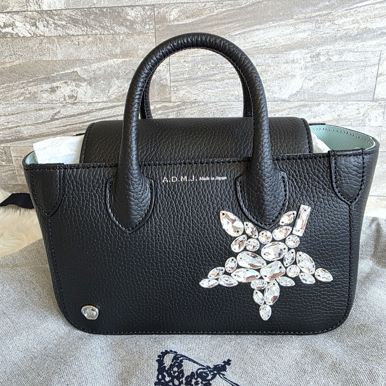 極美品✨ ADMJ ブラック マイクロミニトートバッグ レザーハンドバッグ 黒