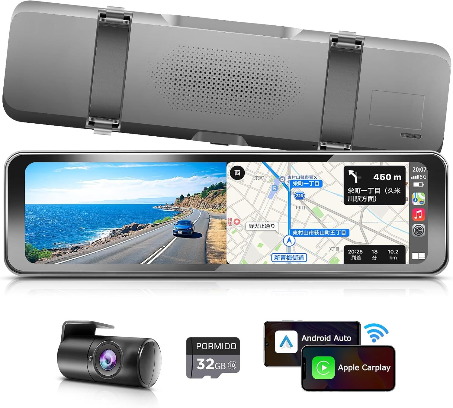 PORMIDO ポーミド 【ワイヤレスCarplay/AndroidAuto搭載】ドライブレコーダー ミラー型 リアカメラのみ後方フォロー特化1080P録画【後カメラズーム機能】11インチデジタルインナーミラー/カーナビ