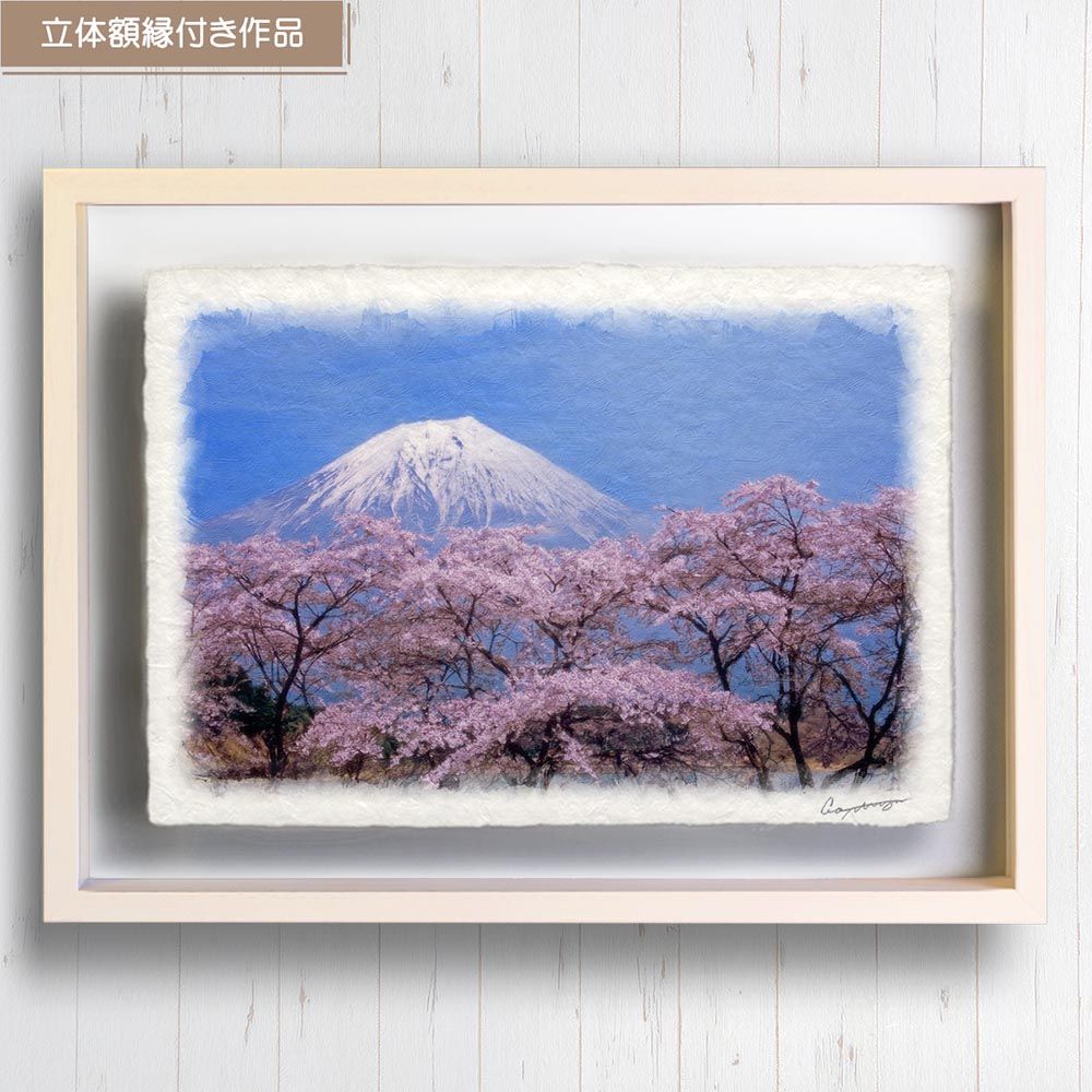 和紙の絵写真 「湖畔の桜と残雪の富士山」 立体額縁付き 53x38cm 絵画 インテリア 玄関 風景画 アート パネル ポスター おしゃれ 新築祝い 絵  壁掛け 和モダン 和風 ジャパンディ 春 ピンク 木 森 山の絵 - メルカリ