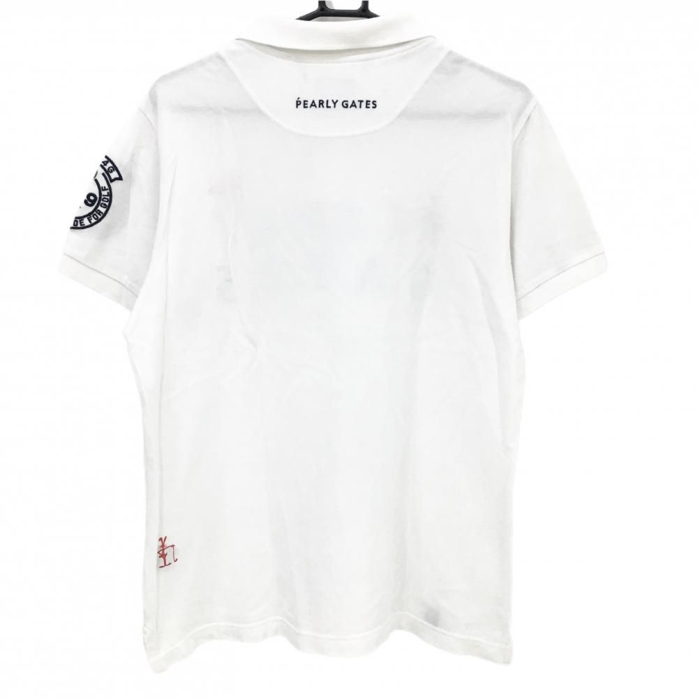 パーリーゲイツ 半袖ポロシャツ 白×ネイビー フェルトロゴ