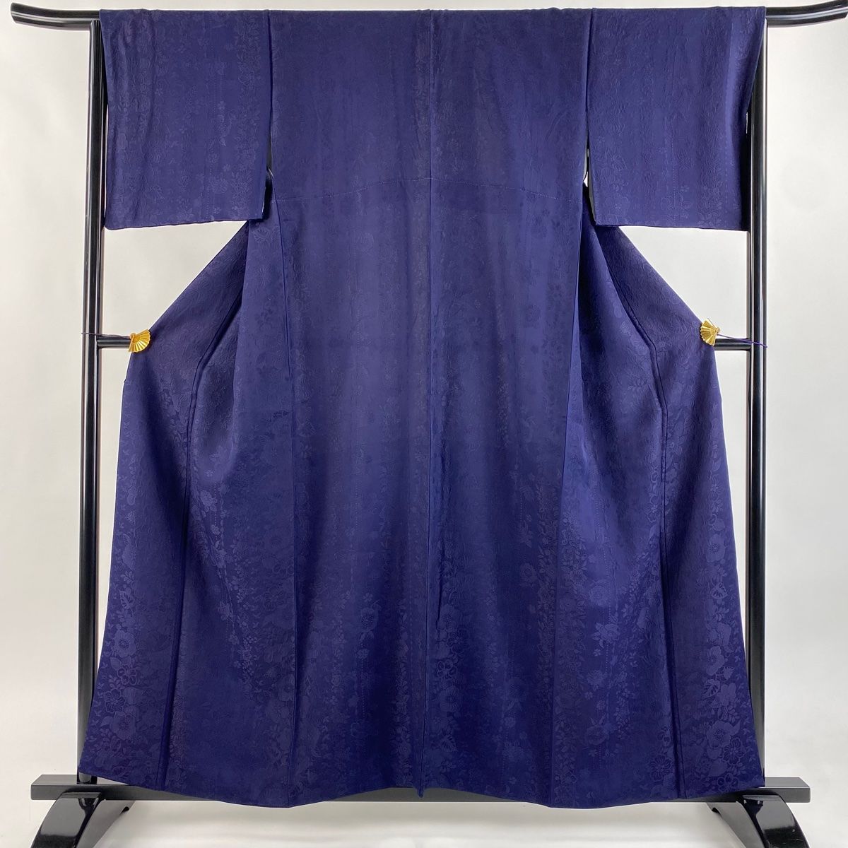 色無地 身丈157.5cm 裄丈65.5cm M 袷 地紋 紺色 正絹