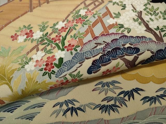 平和屋着物○本加賀友禅作家 白坂幸蔵 黒留袖 風景草花文 正絹