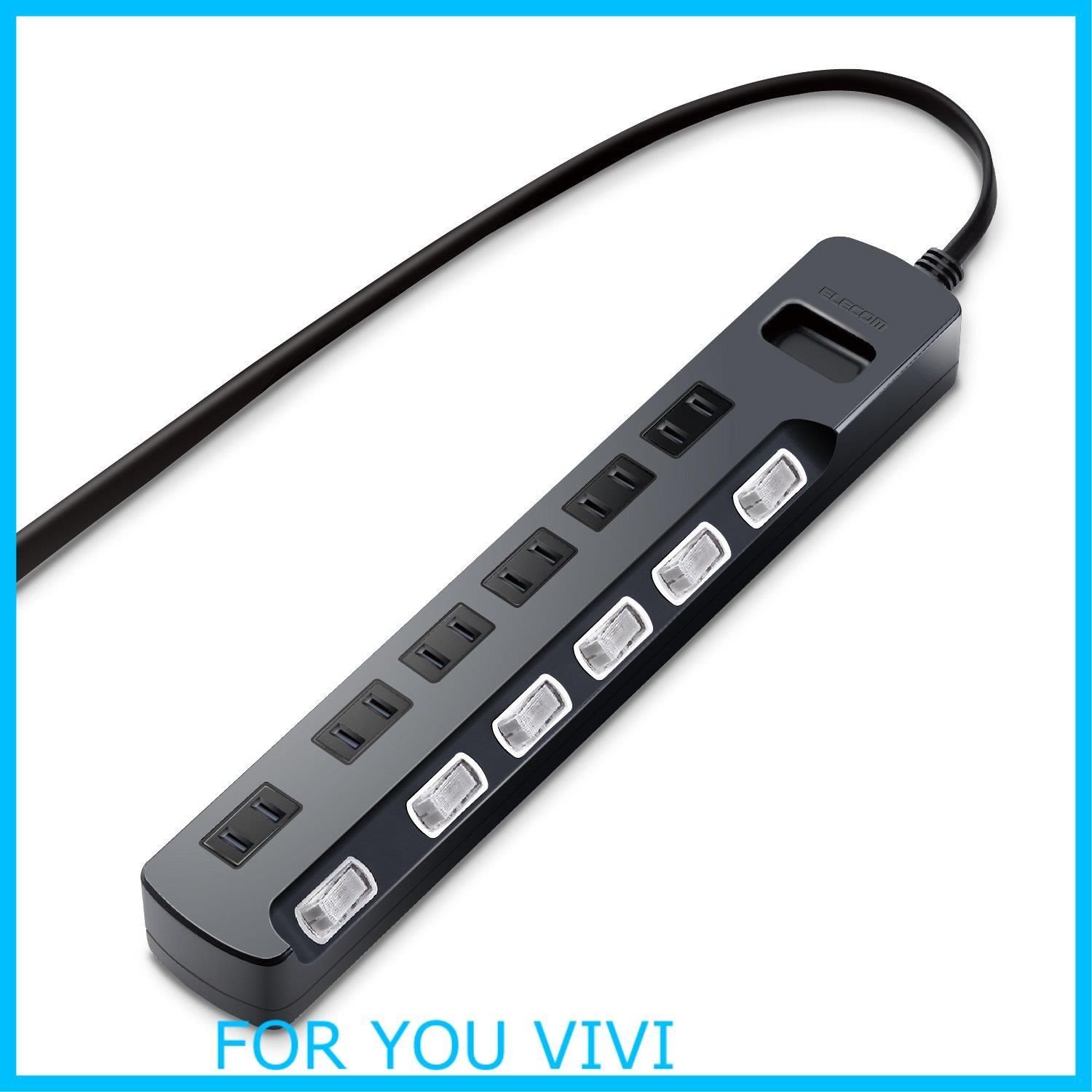 【人気商品】エレコム 電源タップ 雷ガード 個別スイッチ ほこりシャッター付 6個口 2.5m ブラック T-K6A-2625BK
