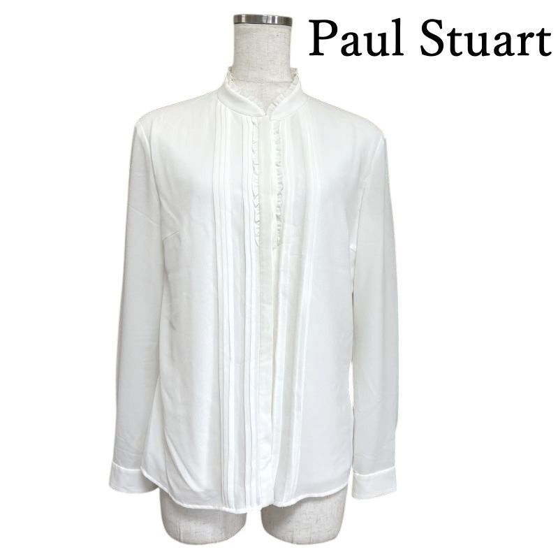Paul Stuart ポールスチュアート フォーマルブラウス 長袖 スタンド 白 ホワイト 無地 6
