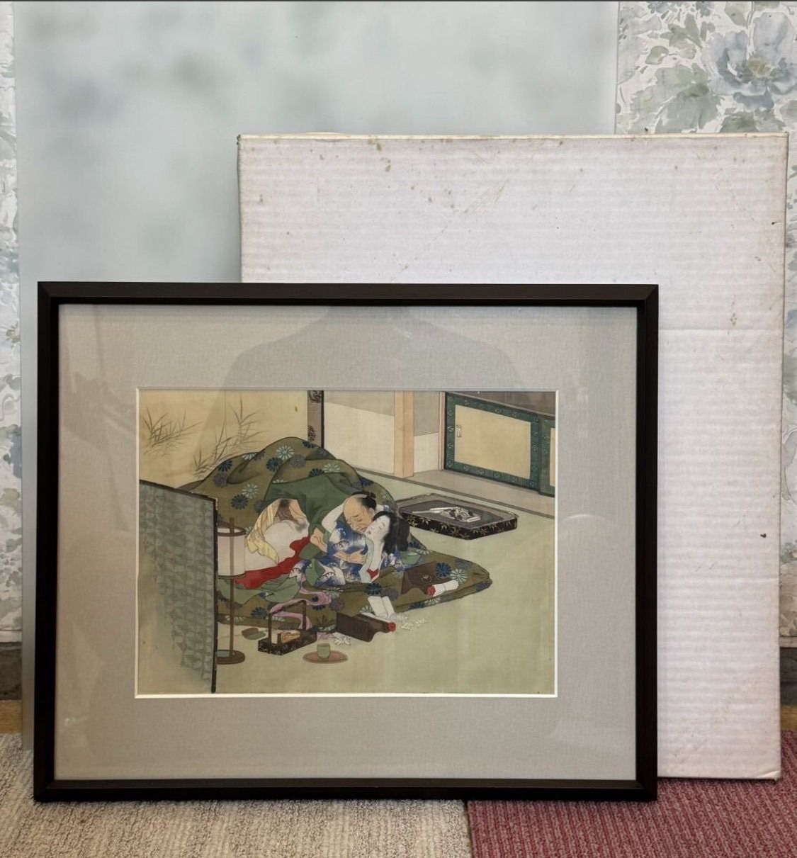 ガラス絵の浮世絵 「鈴木春信 爪切り」 美人画 時代物 骨董 インテリア