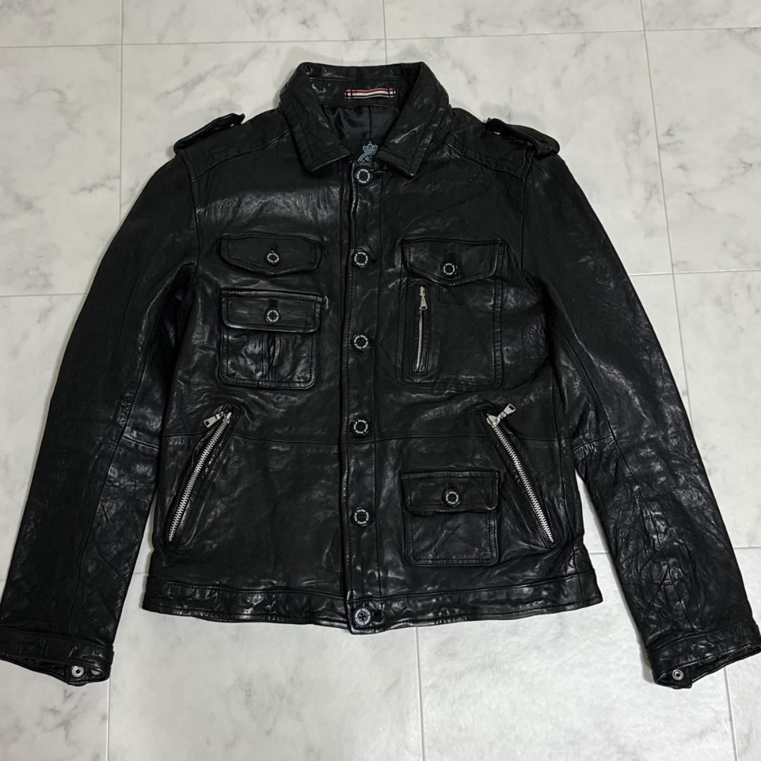 GUILD PRIMEミリタリー レザー ジャケット ポケット 黒 ブラック 1