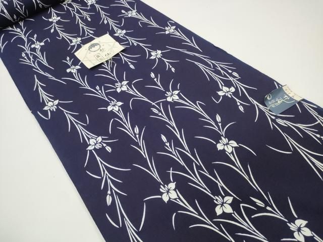 平和屋本店 夏物 竺仙鑑製 浴衣 反物 着尺 杜若 紺地 証紙付き 綿 DZAA11297kh5