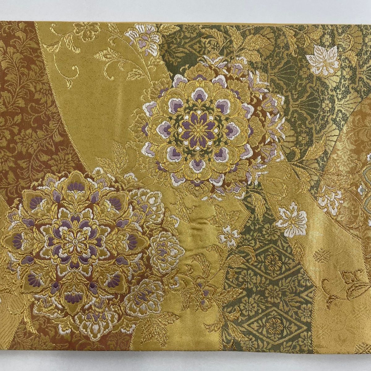 袋帯 美品 秀品 やまと 華文 草花 金銀糸 箔 金色 六通 正絹 【中古 