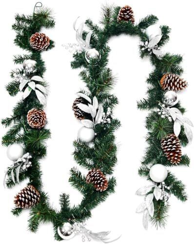 CM22796 TANGKULA クリスマス 飾り ガーランド 2.7m クリスマスモール LEDライト付き 松かさ付き 葉っぱ クリスマス オーナメント パーティー装飾藤 ガーデン装飾籐 松の葉モール 部屋 店舗 庭園 新
