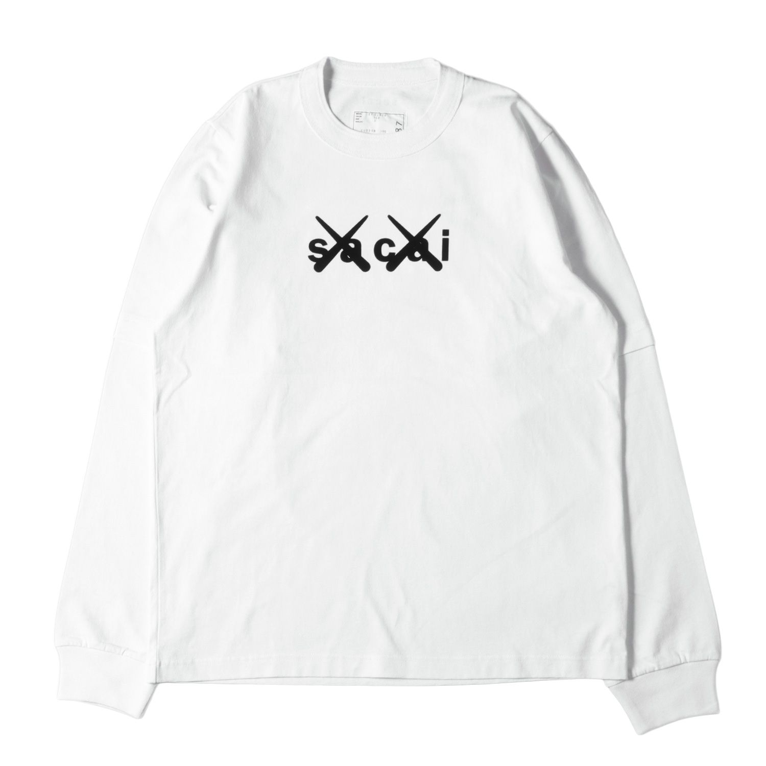 Sacai サカイ Tシャツ サイズ:3 21AW KAWS カウズ フロッキーロゴ レイヤード クルーネック ロングスリーブ Tシャツ  21-0287S 長袖 ロンT ホワイト 白 トップス カットソー コラボ ブランド