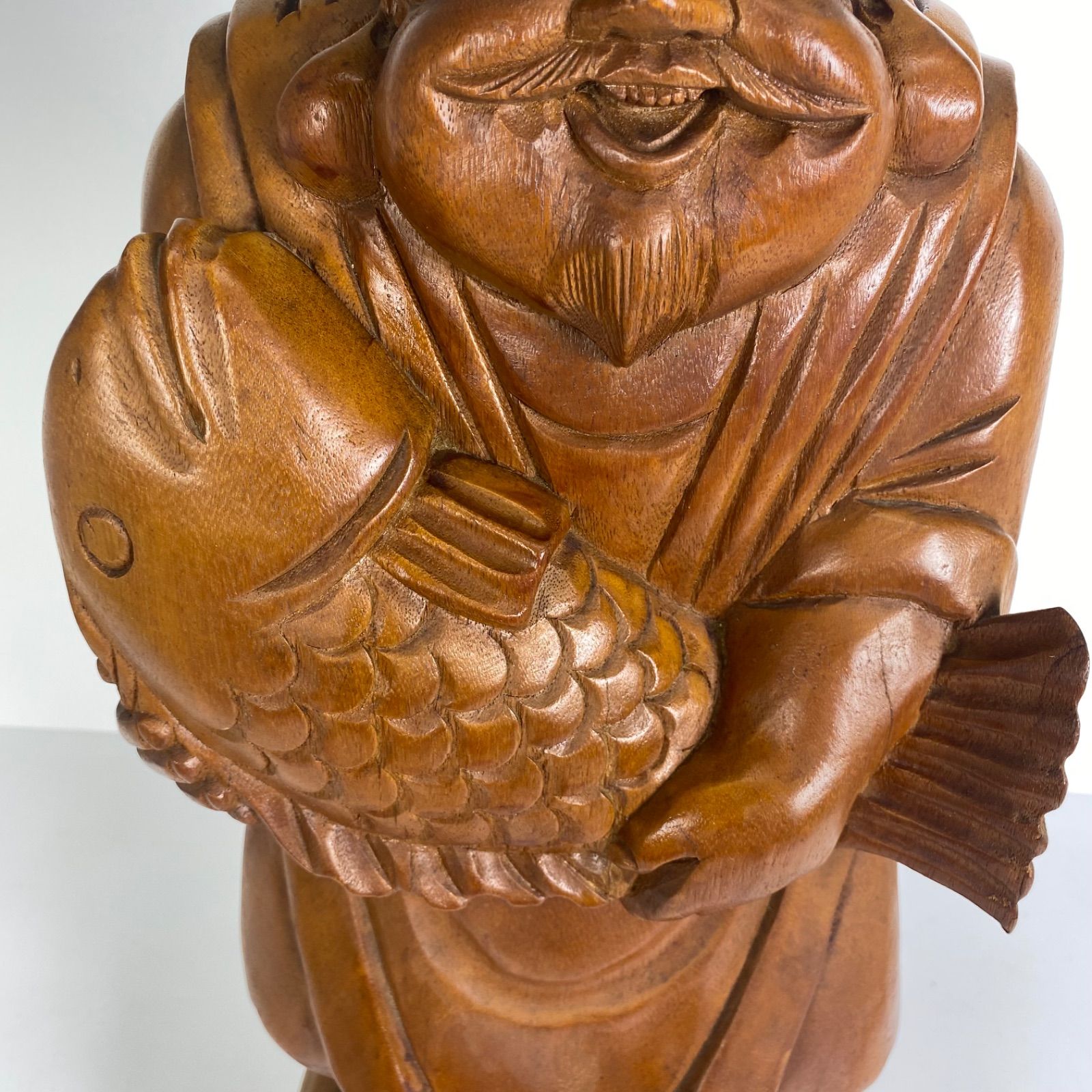 木彫 恵比寿像 玉山作高さ61cm 鯛持ち 一刀彫 置物 彫刻 工芸品 縁起物