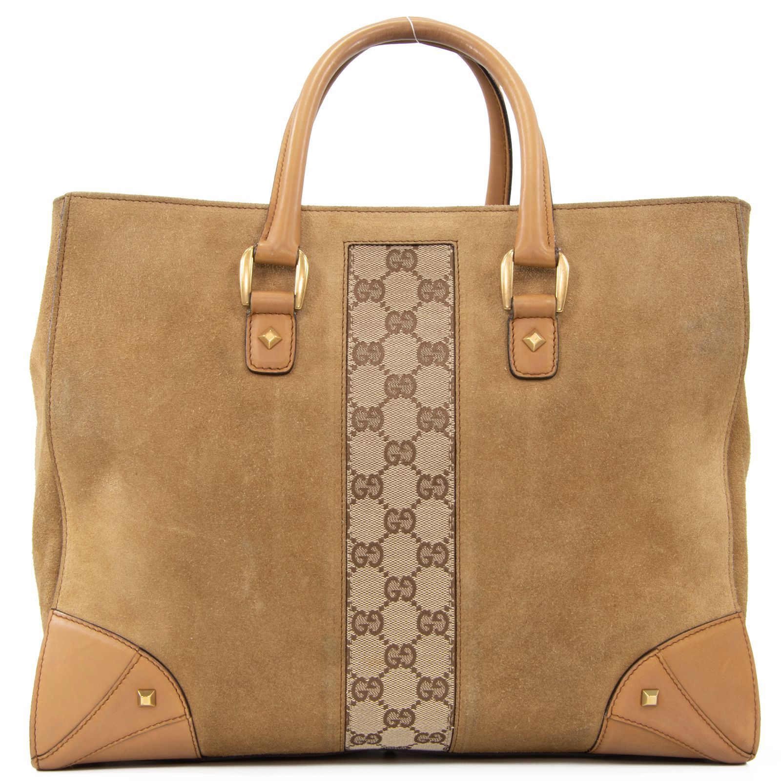 【GUCCI】レザー 本革　スエード　ハンドバッグ　ブラウン　キャラメル 本物 送料無料 グッチ ハンドバッグ メンズ レディース スエード
