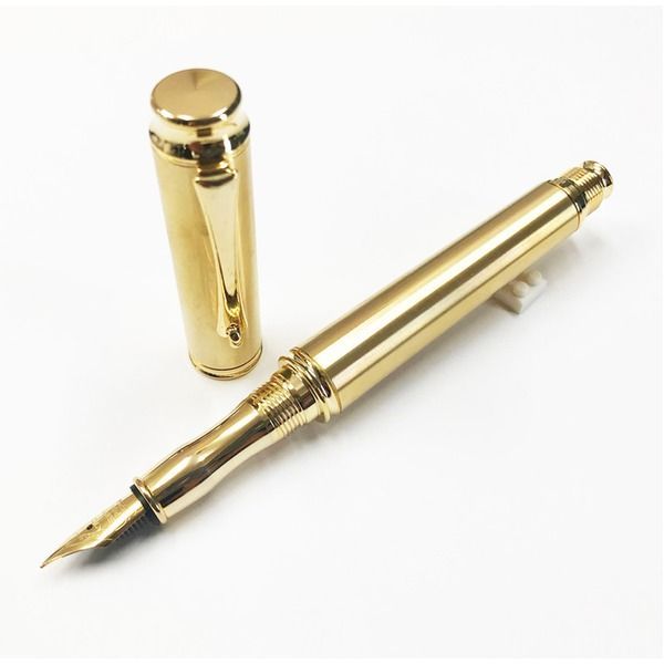 金属 万年筆|文房具 真鍮 ゴールドカラー 日本製 中太字 文具 オフィス用品 ステーショナリー Metal Pen