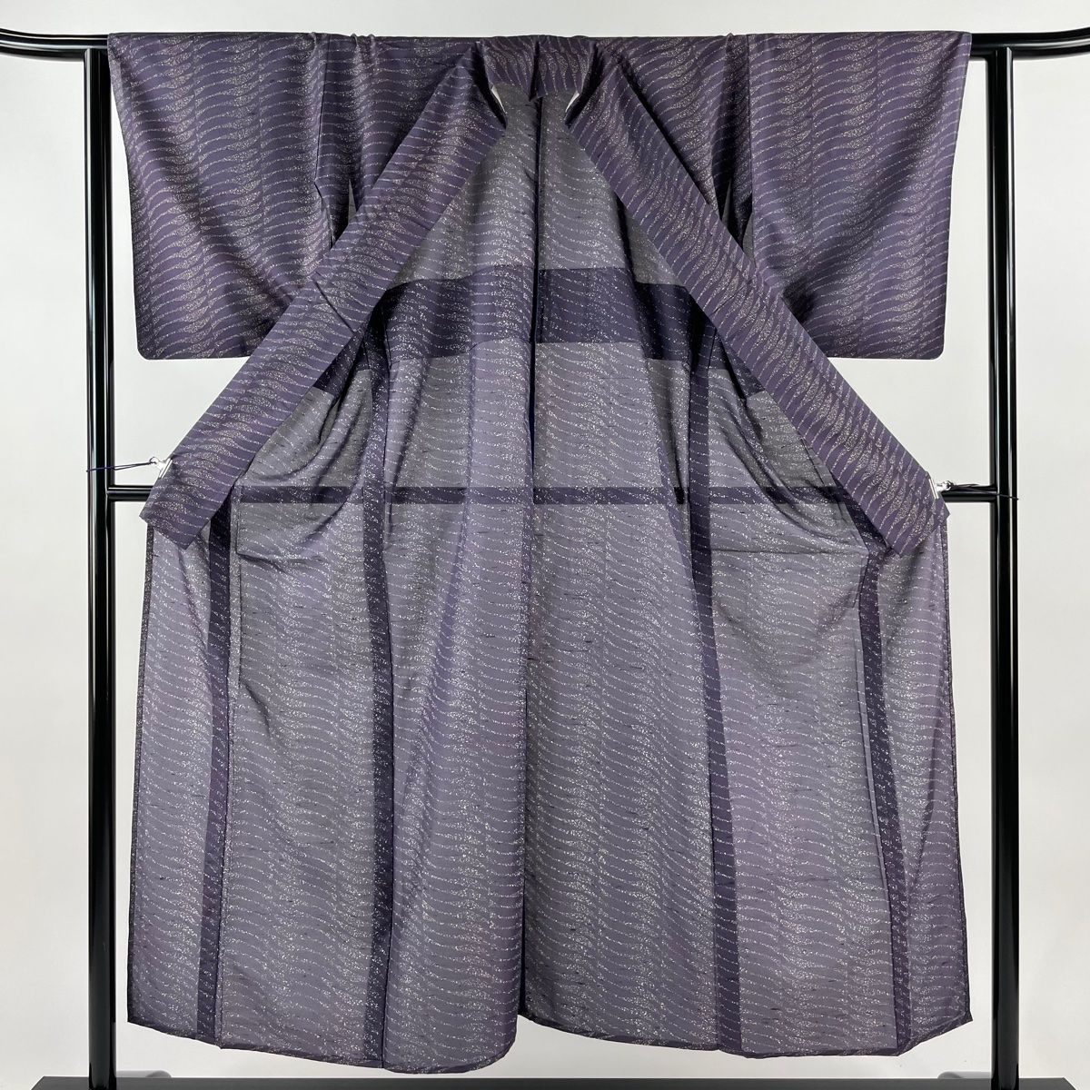 小紋 身丈152.5cm 裄丈63cm S 薄物 牛首紬地 夏紬 落款 幾何学 紫 正絹  