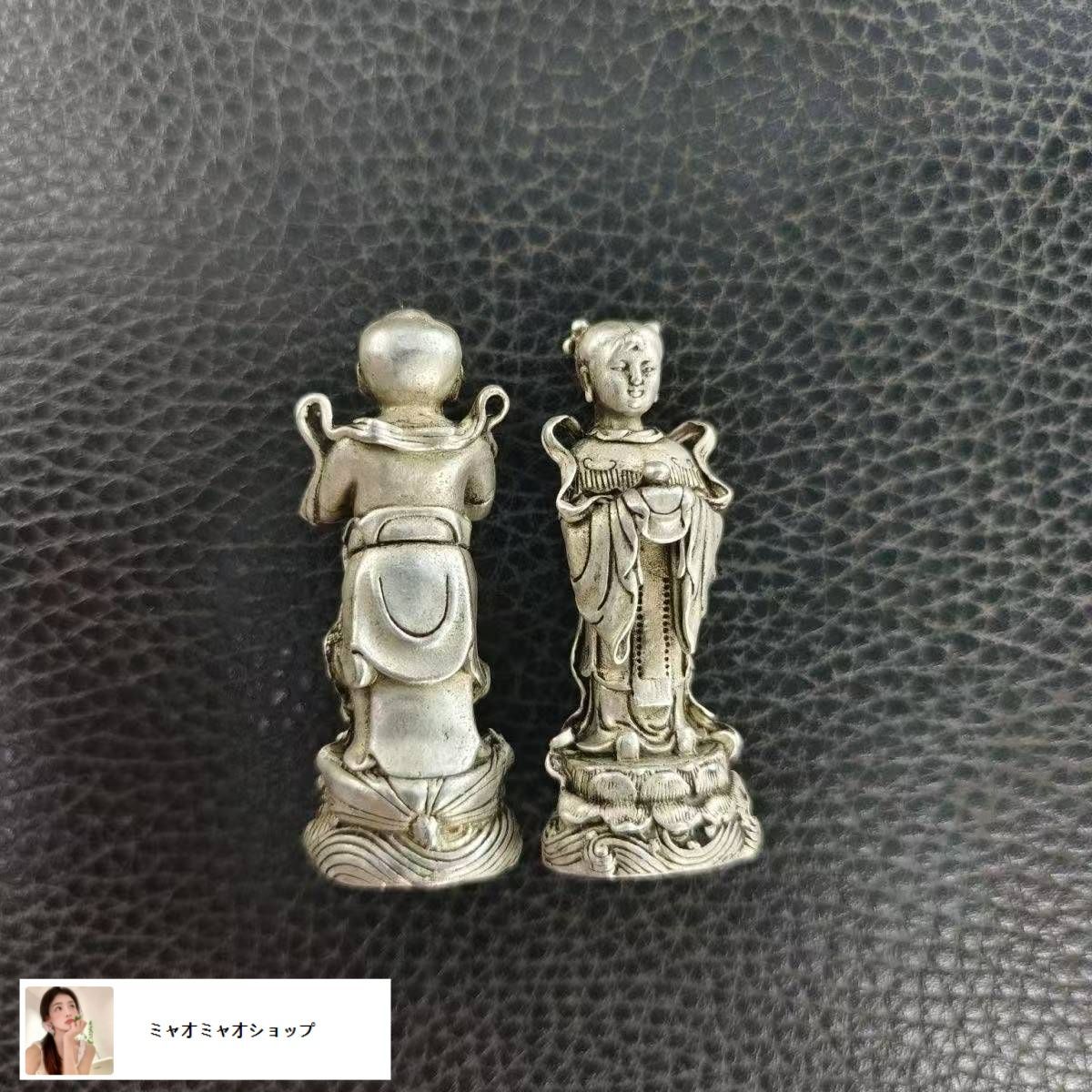銅器 善財 童子 龍女 仏像一対 工芸品 美術品 置物 銅器 善財 童子 龍女 仏像一対 工芸品 美術品 置物