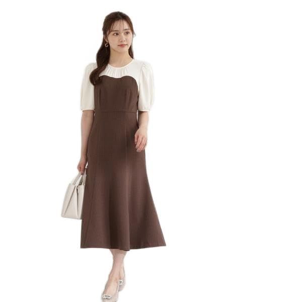 プロポーションボディドレッシング カジュアルドレス チェックドッキングワンピース レディース ブラウン×ベージュ