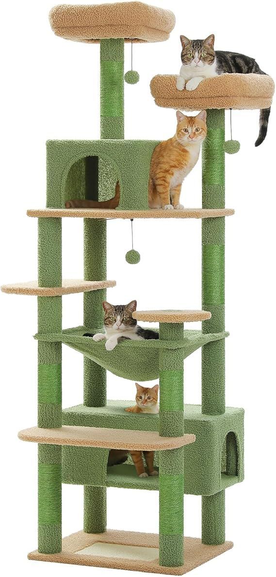 【在庫処分】PETEPELA(ぺテぺラ) キャットタワー 大型猫用 コンパクト 多頭飼い 据え置き型 スリム ハンモック 麻紐爪とぎポール 猫のおもちゃ 転倒防止ベルト付き 展望台 猫ベッドカバー取り