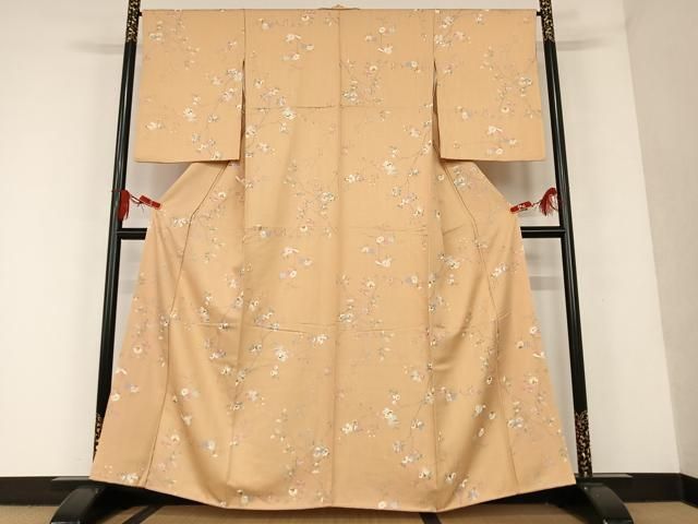 HH-23 小紋 着物 重兵衛　薄橙色　金彩　菱形地紋　証紙 HH-23 小紋 着物 重兵衛 薄橙色 金彩 菱形地紋 証紙 - メルカリ