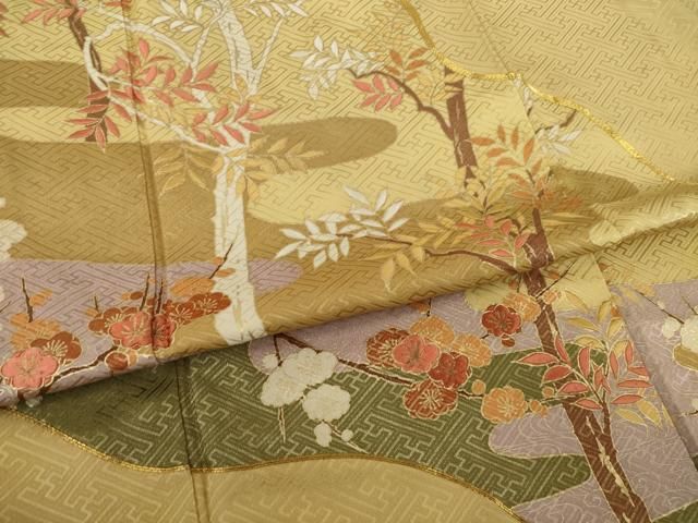 平和屋着物○豪華色留袖 駒刺繍 風景枝花文 金彩 正絹 逸品 AAAT5156ck