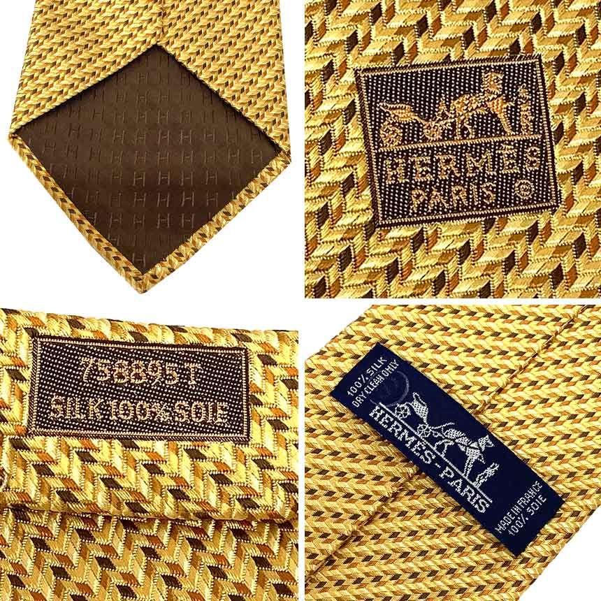  HERMES エルメス ネクタイ 幾何学模様 イエロー aq 12098 ネクタイ 小物