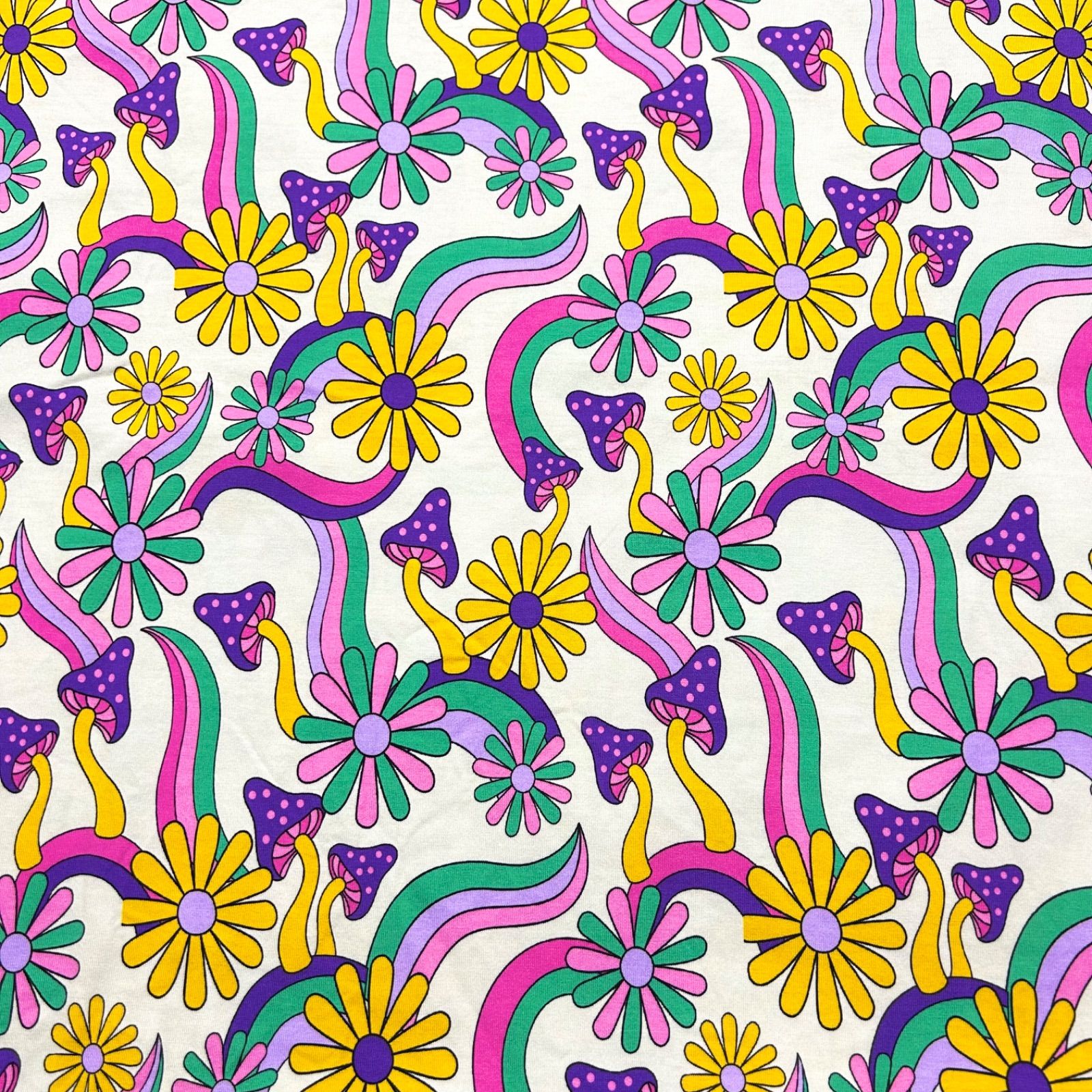 専用☆きのこ柄のニット生地 サイケ風 生地販売 生地通販