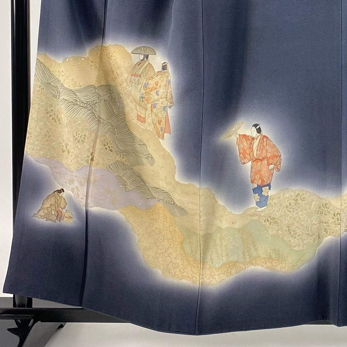 付下げ 身丈158cm 裄丈66.5cm M 袷 樽本伊勢蔵 落款 人物 波 金銀彩 ぼかし 墨色 正絹 名品 一つ紋 WWW_SMP1DAWEKUDUS_SCH_ID