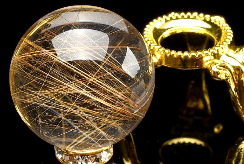 １点物 AAAA 放射状針の輝き シルバールチルクォーツ 24mm 丸玉 台座付き スフィア パワーストーン 天然石 _C3683 宅急便