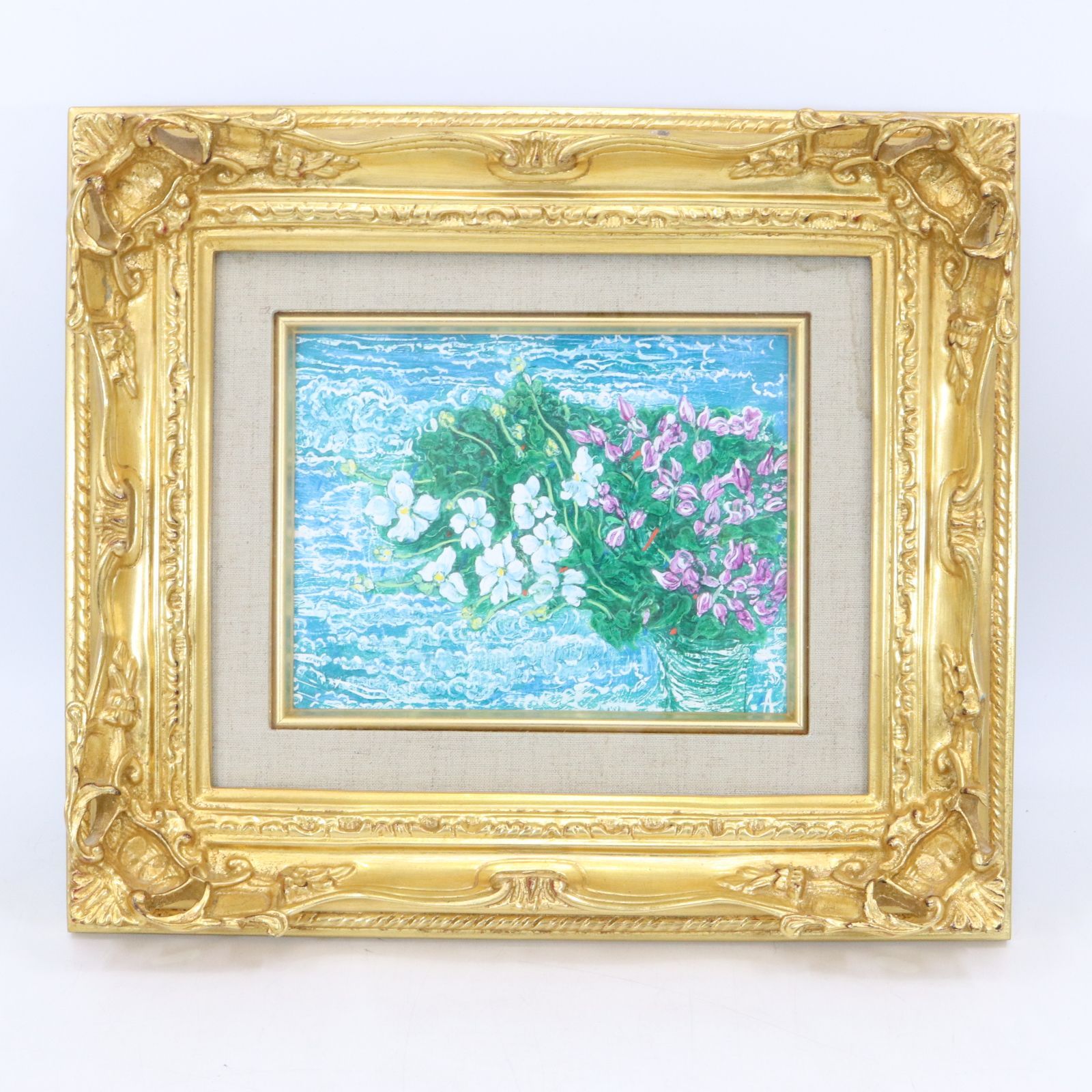 秋山泉 夏すみれ 油彩 額装 絵画 風景画 二科会会委員 真作 | 10976 YMR