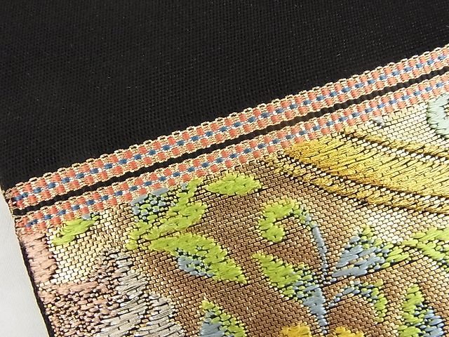 平和屋本店□極上 龍村美術織物 龍村製 六通柄 本袋帯 双鳳華文 黒地