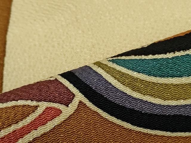 平和屋着物○九寸名古屋帯 作家物 型染 玩具文 独楽 コマ 鬼しぼ縮緬