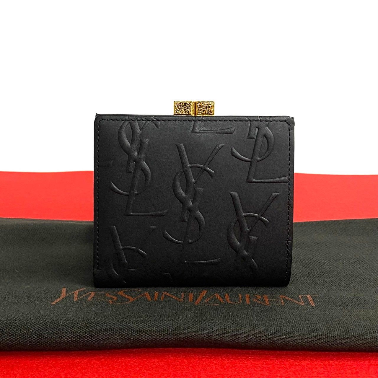 未使用保管品 YVES SAINT LAURENT イヴサンローラン YSL ロゴ レザー 本革 二つ折り がま口 財布 小銭入れ ミニ ウォレット  ブラック 38642 - メルカリ