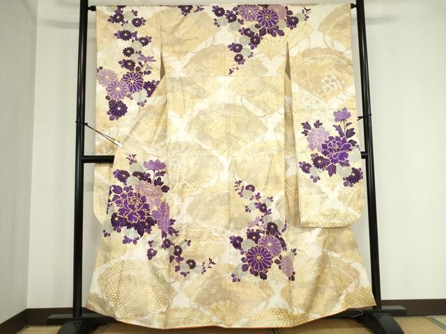 平和屋着物□豪華振袖 駒刺繍 檜扇花文 金彩 正絹 逸品 平和屋着物□豪華振袖 駒刺繍 檜扇花文 金彩 正絹 逸品