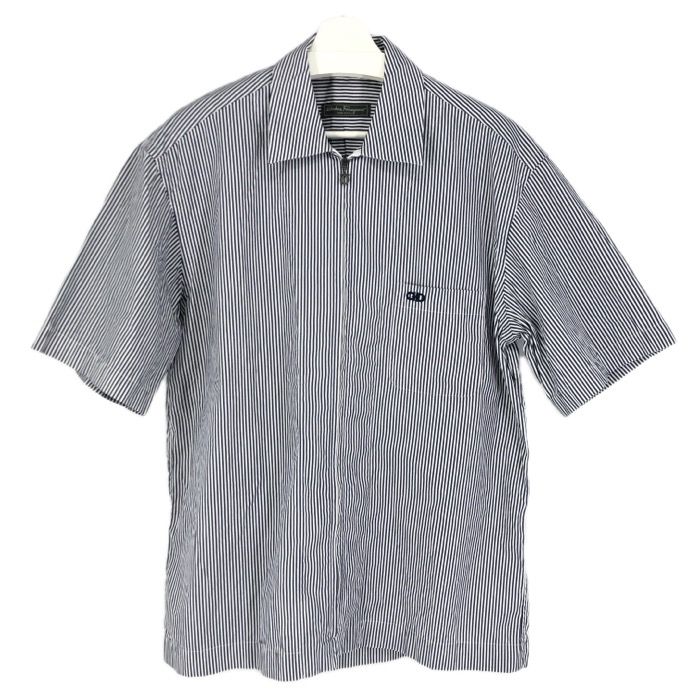 Salvatore Ferragamo サルヴァトーレフェラガモ ブルゾン 半袖シャツ コットン ネイビー ホワイト XL-XXL相当 メンズ