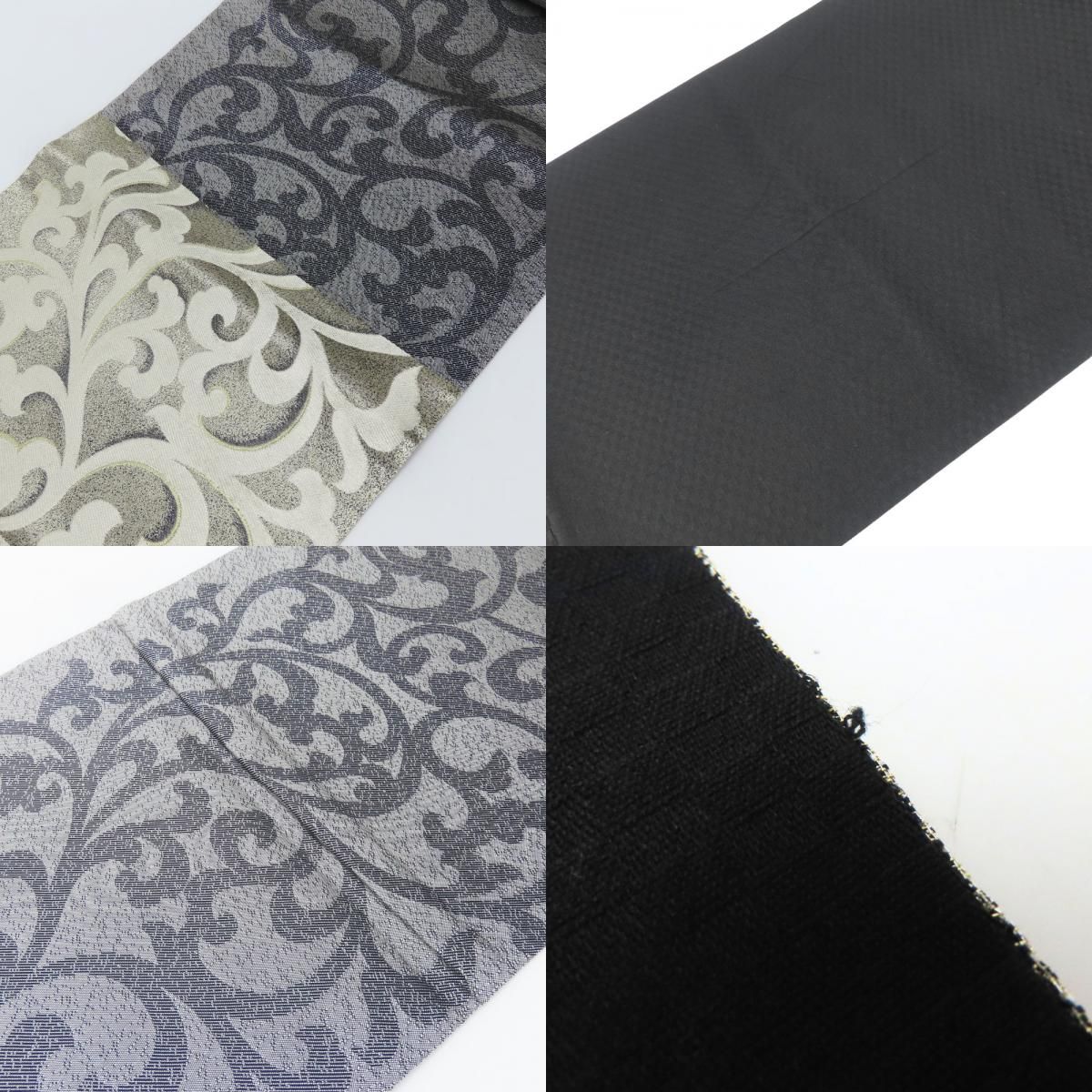 【最大80％ OFF】 袋帯 西陣織 銀彩唐草文 正絹 金銀糸除く シルバー系 ホワイト ゴールド ブラック系 唐草 フォーマル 六通柄 和装 呉服 和服 きもの レディース 女性