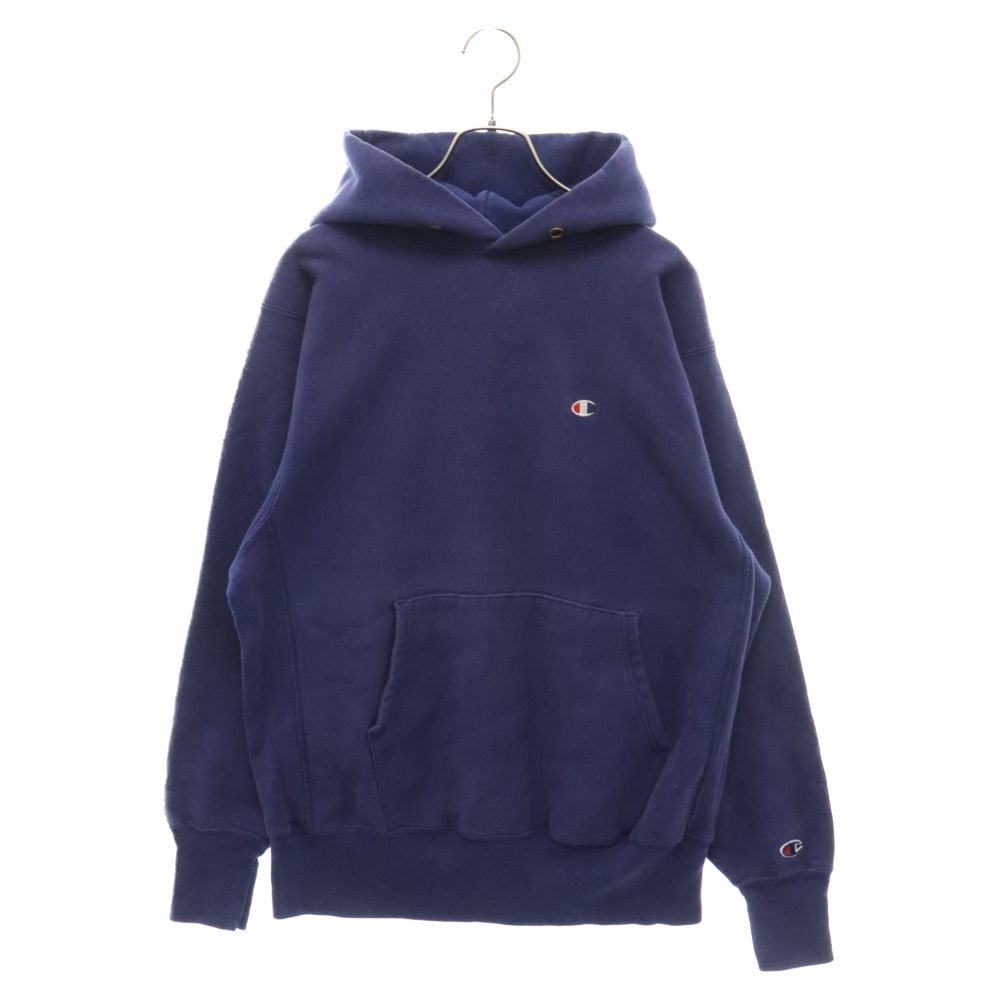CHAMPION (チャンピオン) 90s VINTAGE REVERSE 目有り 無地 リバースウィーブ USA製 刺繍タグ後期 プルオーバー スウェット パーカー ネイビー