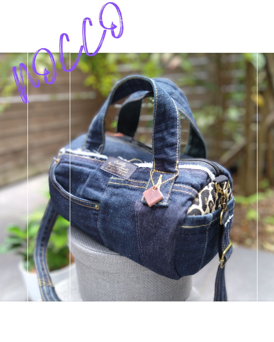 №737 DENIM❌️Leopardドラム缶型ハンドバッグ デニムリメイクボストンバッグ? ️ショルダーバッグにもなる?