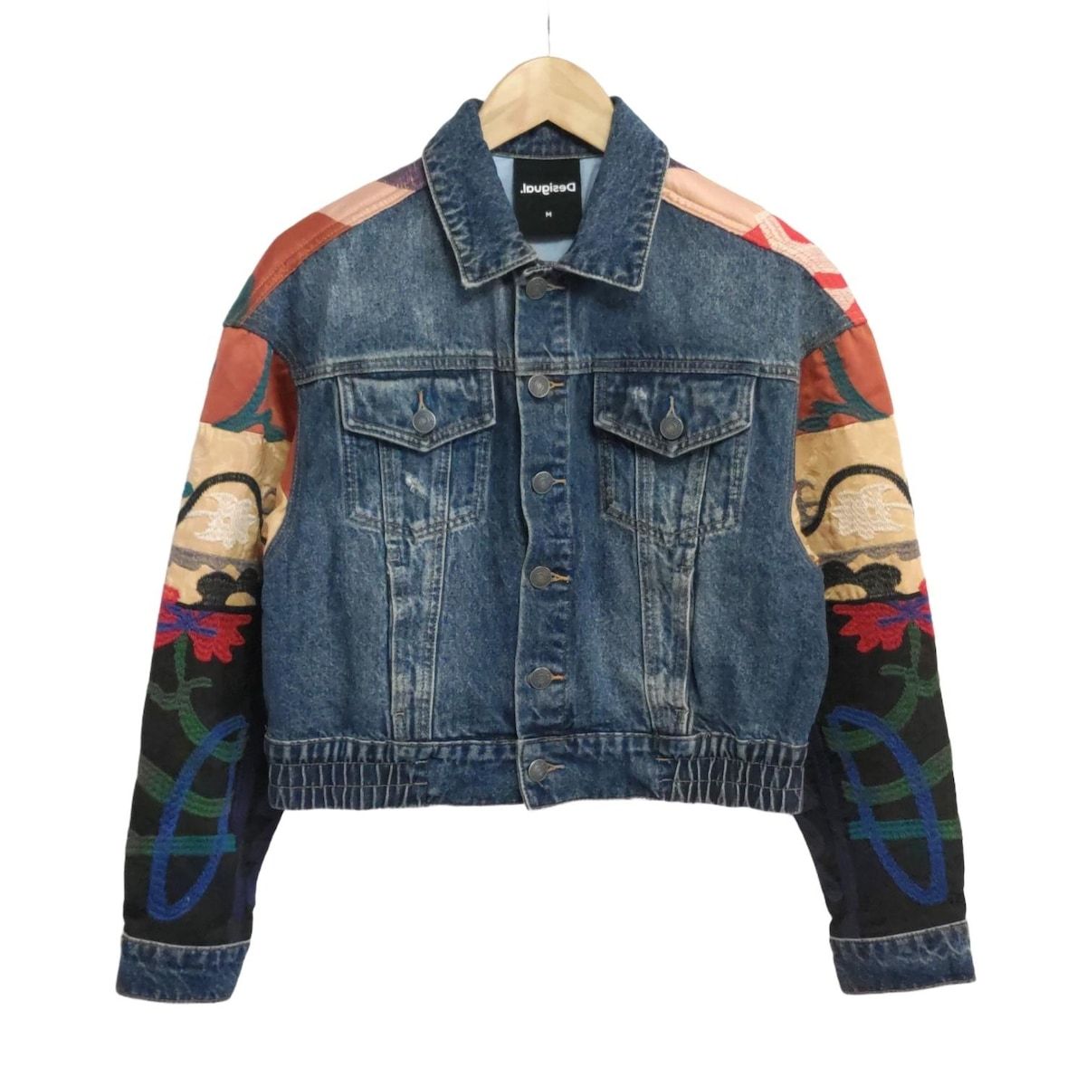 Desigual デシグアル Gジャン サイズM メンズ - ネイビー×ボルドー×マルチ 長袖|刺繍|ダメージ加工|春|秋
