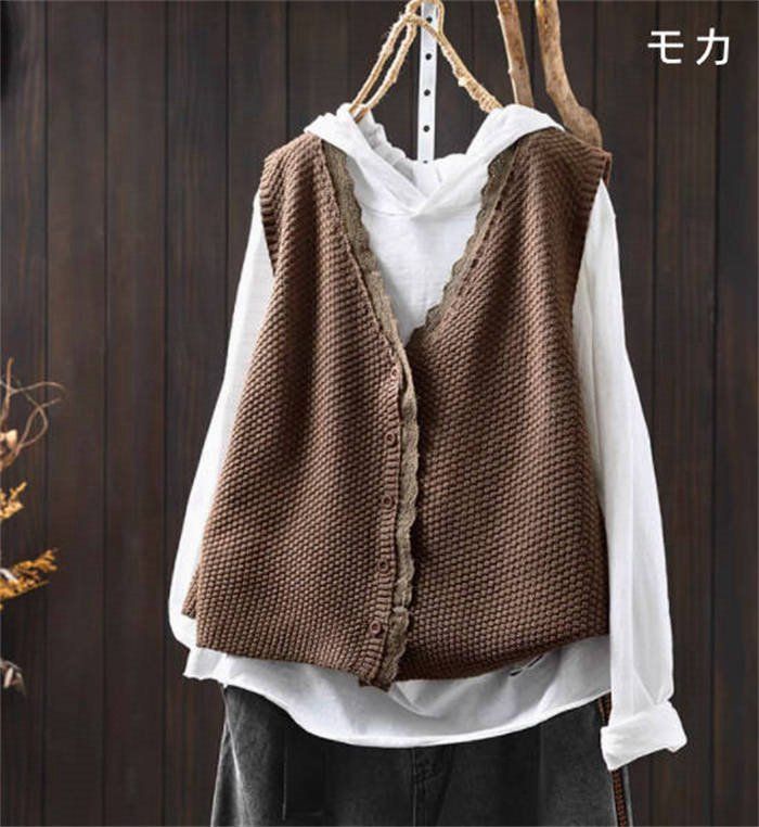 ニット ベスト レース レディース 新作 Vネック ノースリーブ