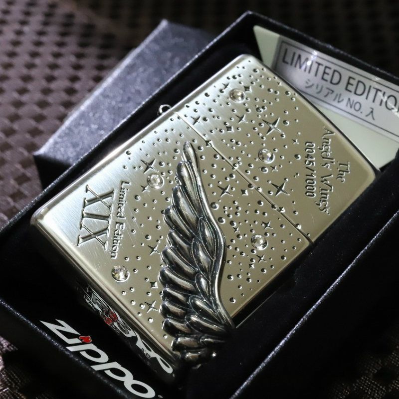 ZIPPO 2019年 限定ジッポ エンジェルウイング シルバー 翼 羽 銀 石 人気 ジッポー プレゼント おしゃれ キラキラ オイルライター カッコイイジッポ