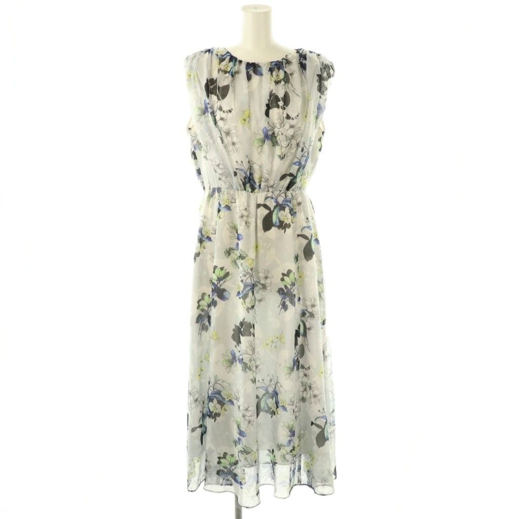 アナイ ANAYI 25SS bouquet プリント ランダムタック ワンピース ロング ノースリーブ 38 グレー HK OS SH