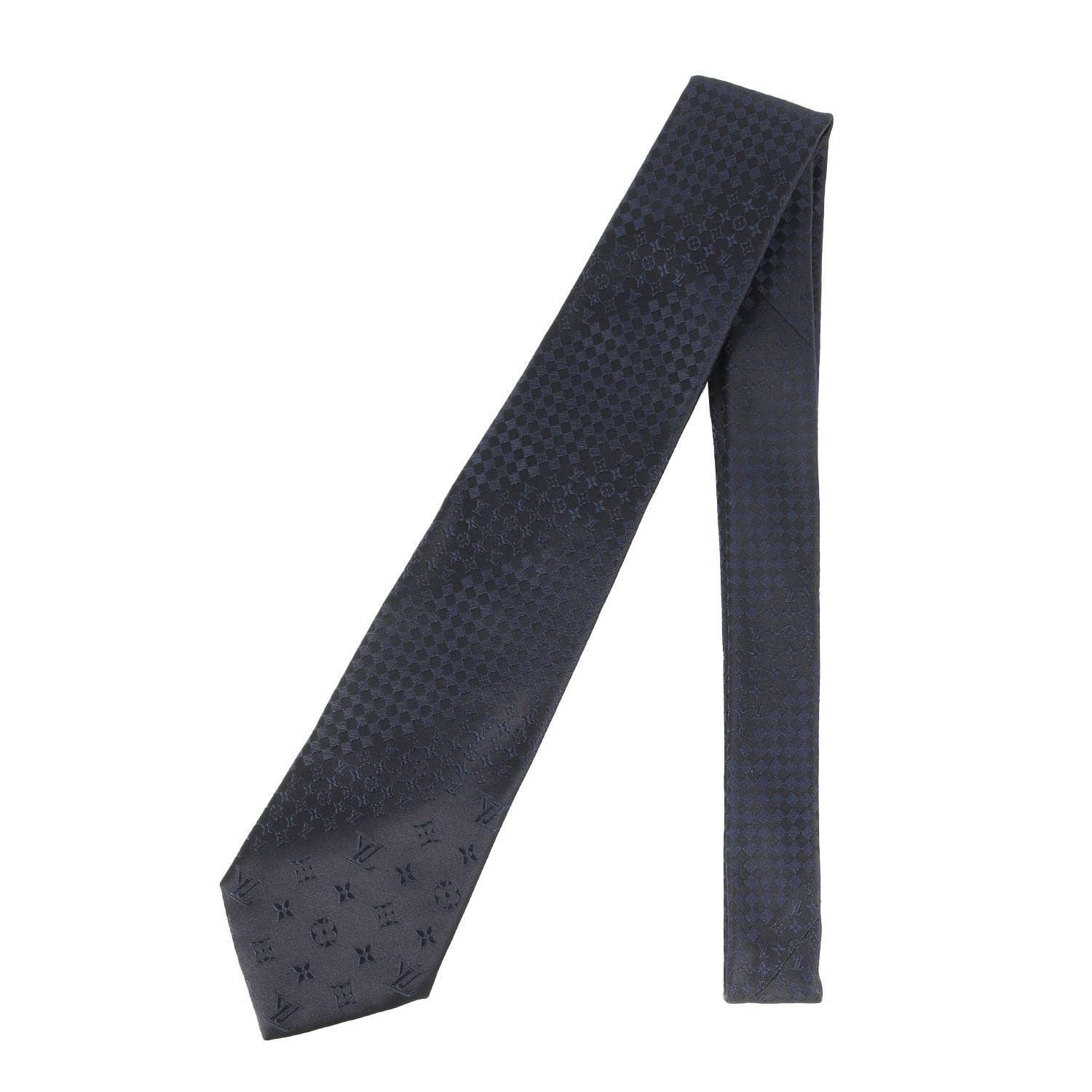 全国送料無料！ LOUIS VUITTON ルイヴィトン ネクタイ | ダミエ ミックス モノグラム シルク ネクタイ | イタリア製 クラヴァット | ネイビー 紺 | ブランド ファッション アイテム 小物 メンズ