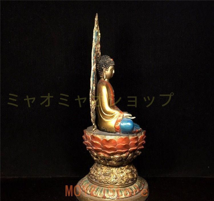 釈迦牟尼蓮華座仏像を彩色 精密彫刻