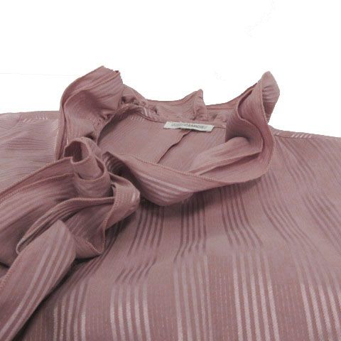 ナラカミーチェ NARA CAMICIE シャツ フリル 長袖 シャイニー 光沢 ストレッチ コットン混 シャドーストライプ ピンク系 グレーピンク 3 ナラカミーチェ NARA CAMICIE シャツ フリル 長袖 シャイニー
