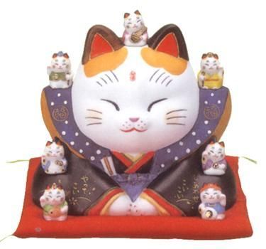彩絵七福神福助福招き猫 7号　貯金箱