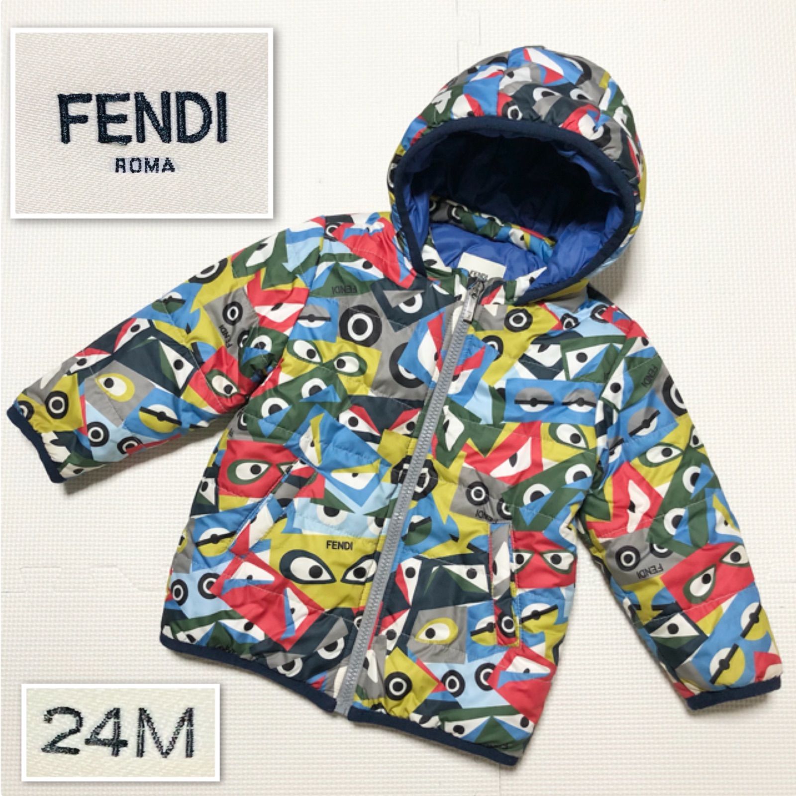 FENDI フェンディ モンスター キッズ ベビー 中綿パーカー ジャケット size24M 90〜100cm 程度 イタリア製 マルチ タグあり ポリエステル×ナイロン