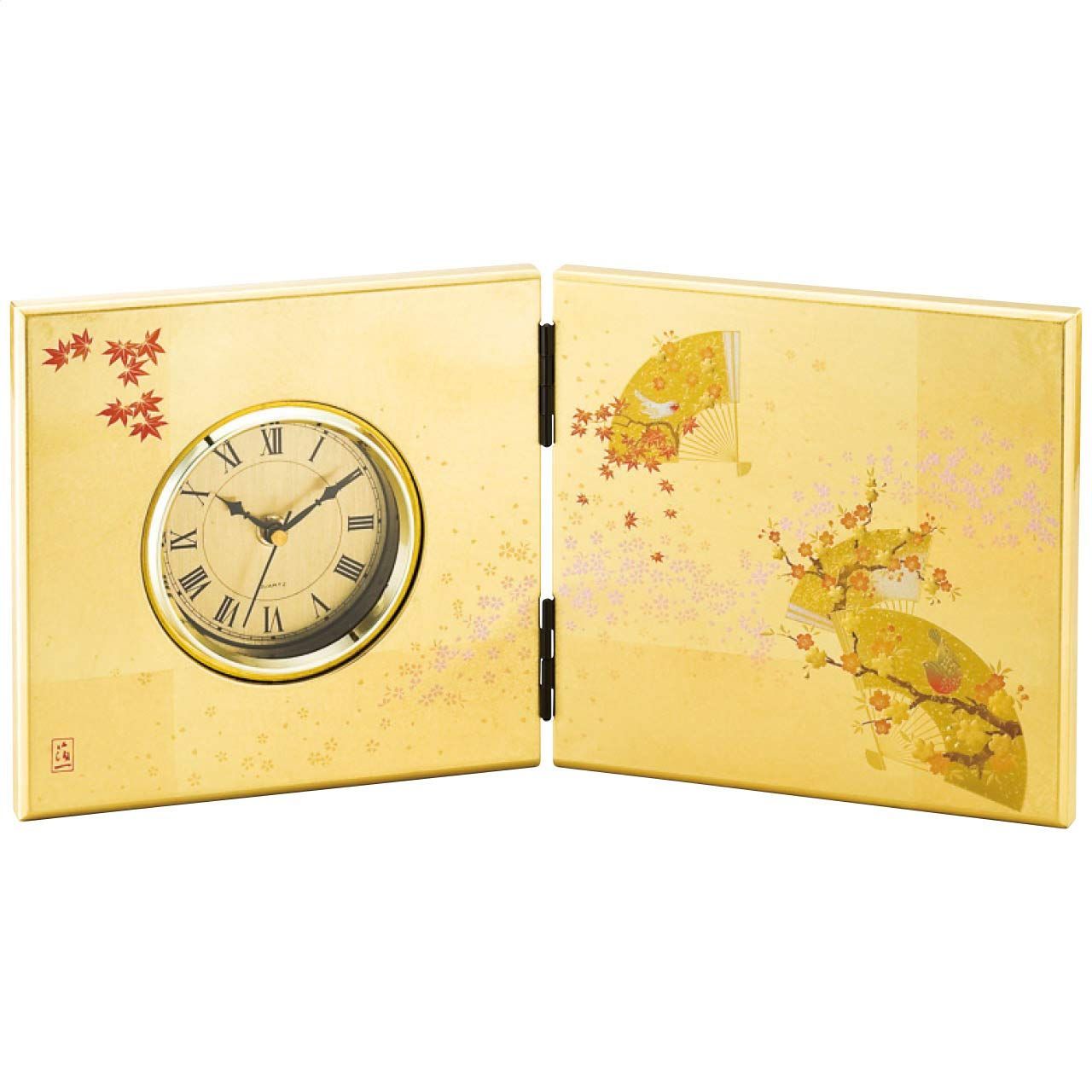 金色の花鳥デザイン 置時計　屏風時計 屏風時計 花見鳥 置時計 名入れ有料 あすつく インテリア・家具 金色の