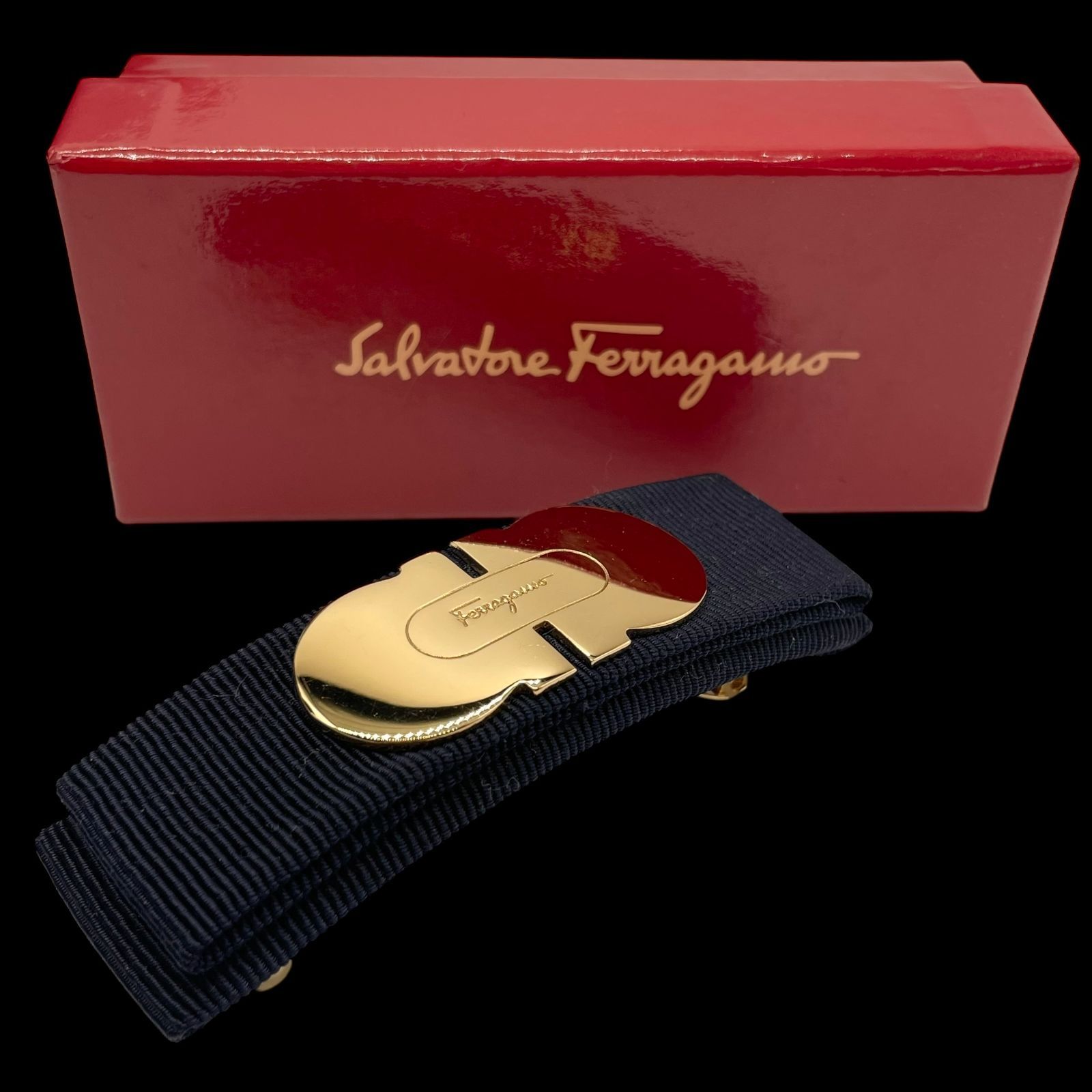 Salvatore Ferragamo サルヴァトーレフェラガモ ガンチーニ バレッタ 髪飾り ピンチ ヘアクリップ ゴールド ネイビー ヘアアクセサリー