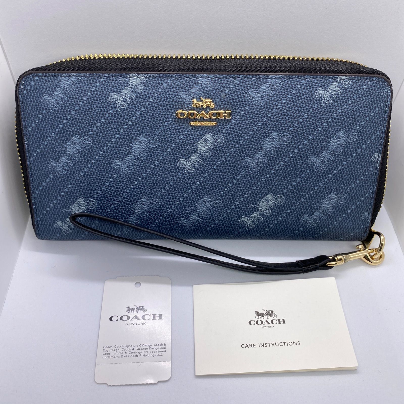 極美品 Coach 長財布 ブルー デニム 総柄 レディース メンズ