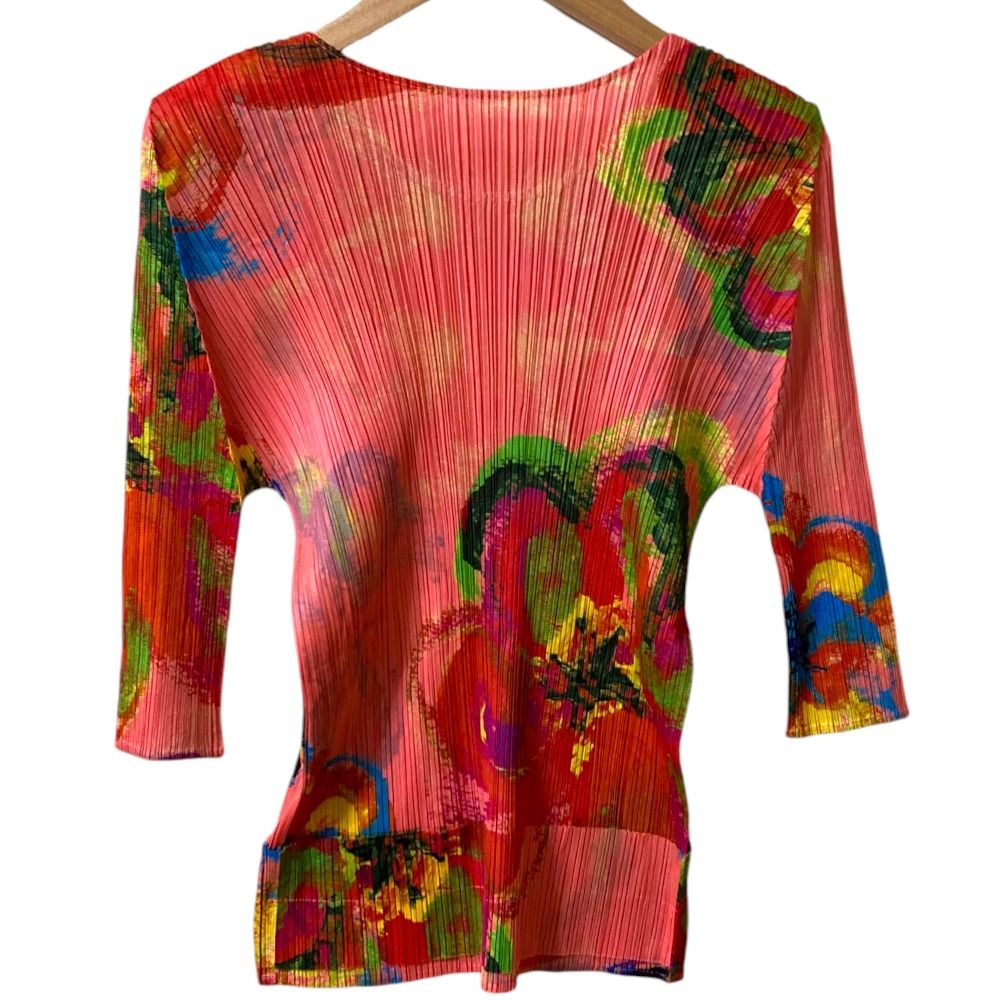 PLEATS PLEASE プリーツプリーズ イッセイミヤケ 抽象的フラワープリント カットソー PP61-JK752 サイズ3 マルチカラー レディース 古着